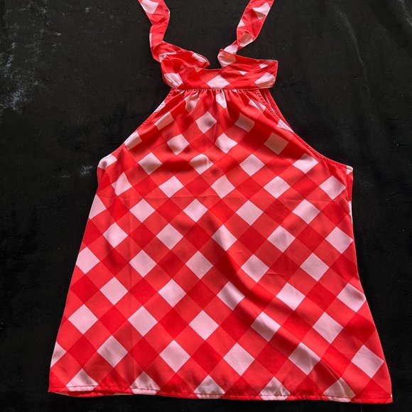 J. Crew Tops - J CREW Red/Pink Check Halter Top Size 4